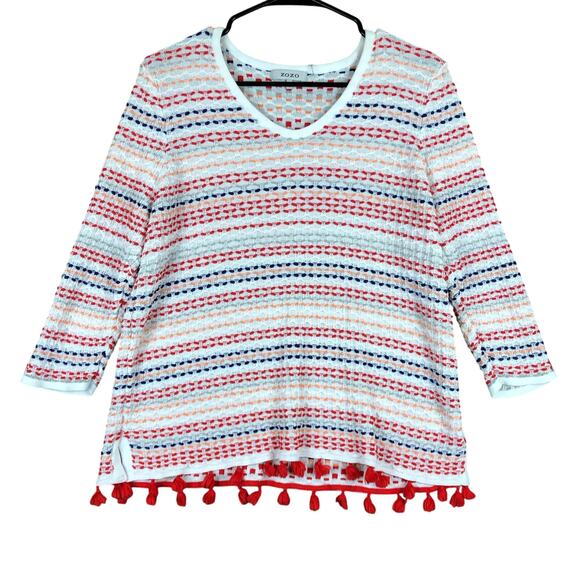 Zozo Womens Shirt Multicolor Striped Blouse Tweed Long Sleeve Stretch XXL - Picture 1 of 13